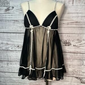 Y2K Victoria's Secret Sexy Little Things M Black Sheer Babydoll with Lace Trim
